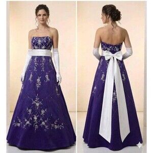 JJ's Strapless Ball Gown Purple Floral Embroidery Bow Prom Formal plus sz 2X 20